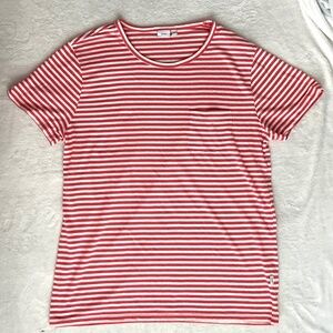 ONIA Men's Red Linen Blend Short Sleeve Red White Striped T Shirt: Large